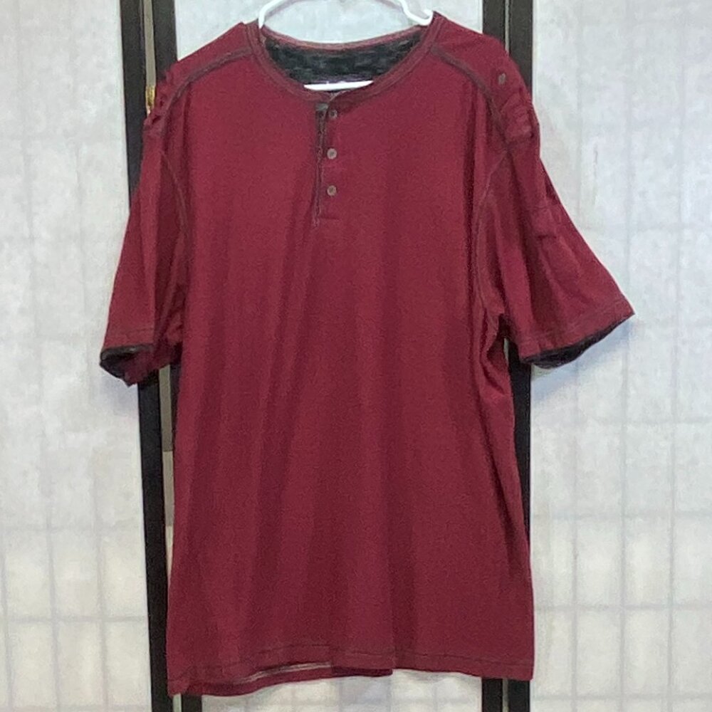 Modern Culture 3XB Burgundy Marled 3 Button Henley Shirt Short Tab Sleeve Casual